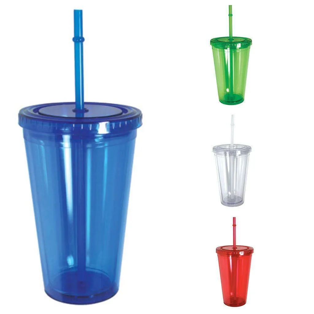 100% Bpa Free Cup Bottle With Straw Double Wall Screw On Lid Water Drinks 16oz