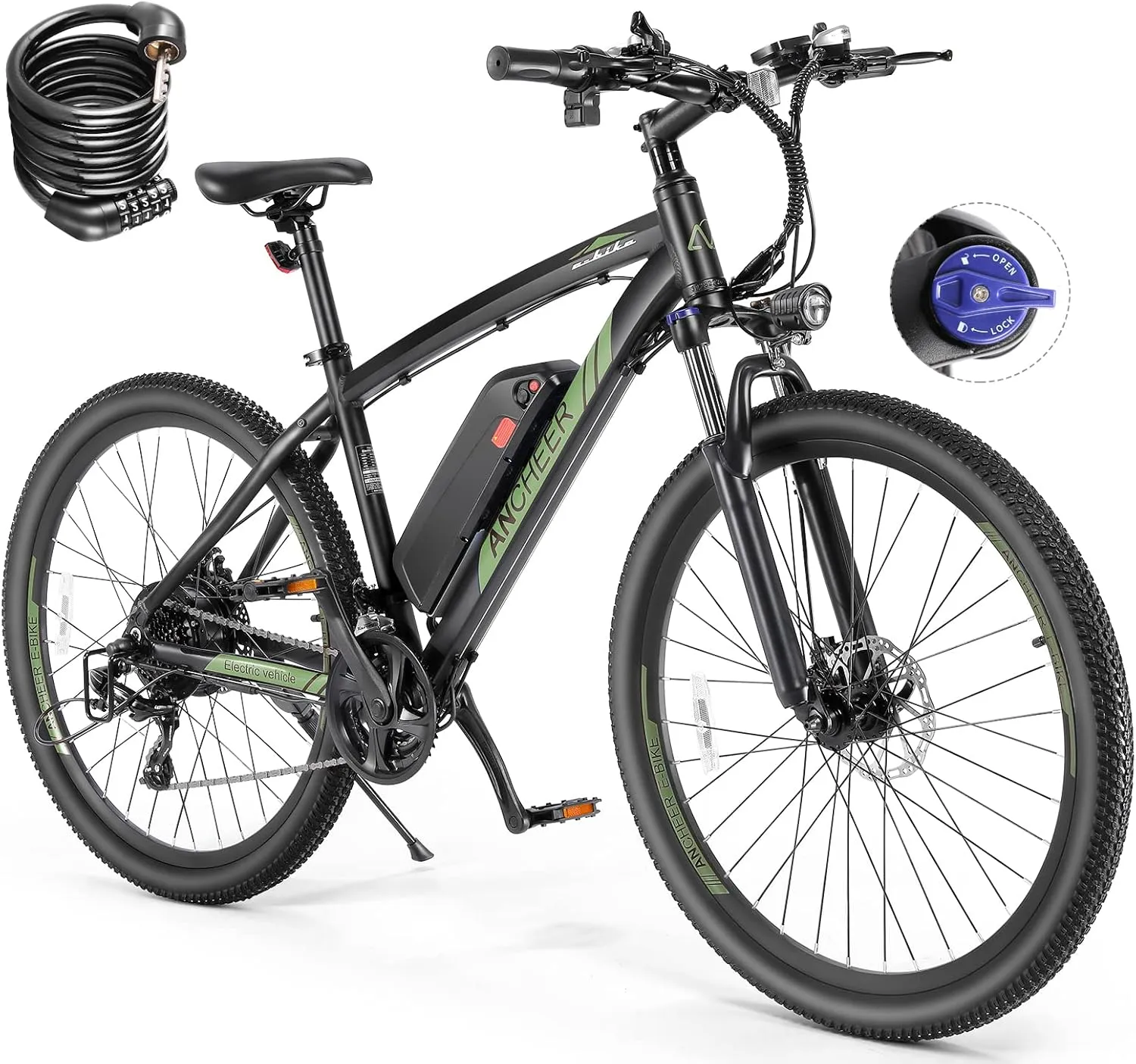 ANCHEER 27.5'' Electric Bike 500W(Peak 750W) Electric Mountain Bike, 55 Miles Range & 22 MPH, 3H Fast Charge, 48V/10.4Ah Removable Battery, Electric Bike for Adult 21 Speed Incl. Free Bike Lock