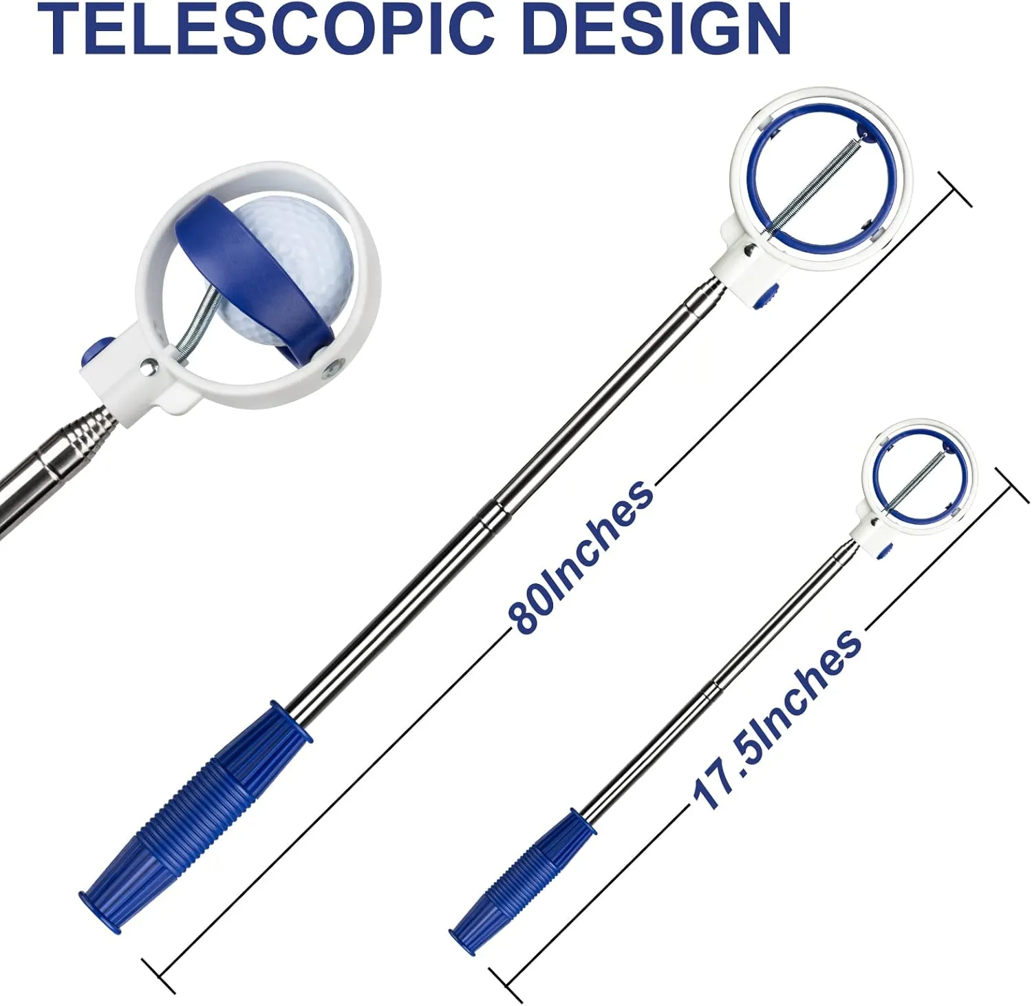 Aquadalus 15 feet Club Golf Retriever for Water, Telescopic Retriever with Headcover, Stainless Telescopic Extendable Golf Ball Retriever