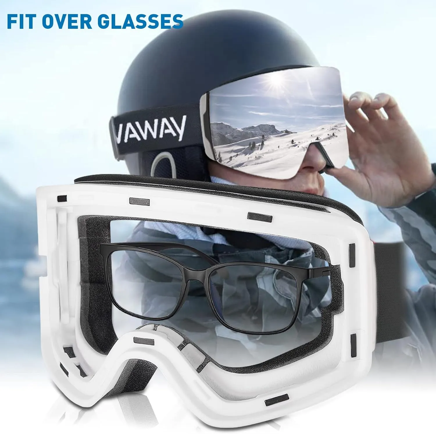 AVAWAY Ski Goggles Women Men Adult Snowboard Skiing Goggle Anti Fog Safety Glasses OTG Winter Snow Sports Accessory Gear