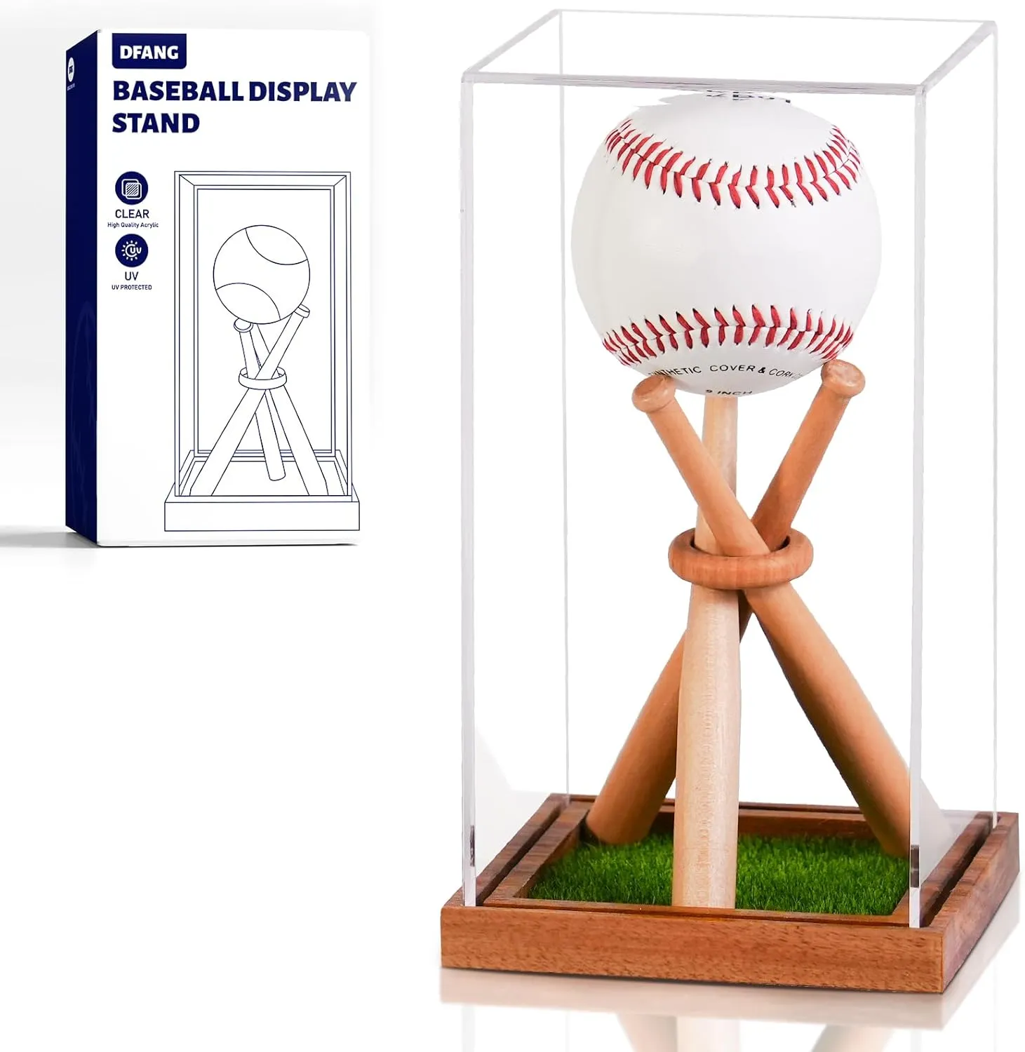 Baseball Display Case with Stand Holder, Wooden Base for Balls, UV Protected Acrylic Boxes for Display, Autographed/Memorabilia Signed Baseball Clear Case Cube