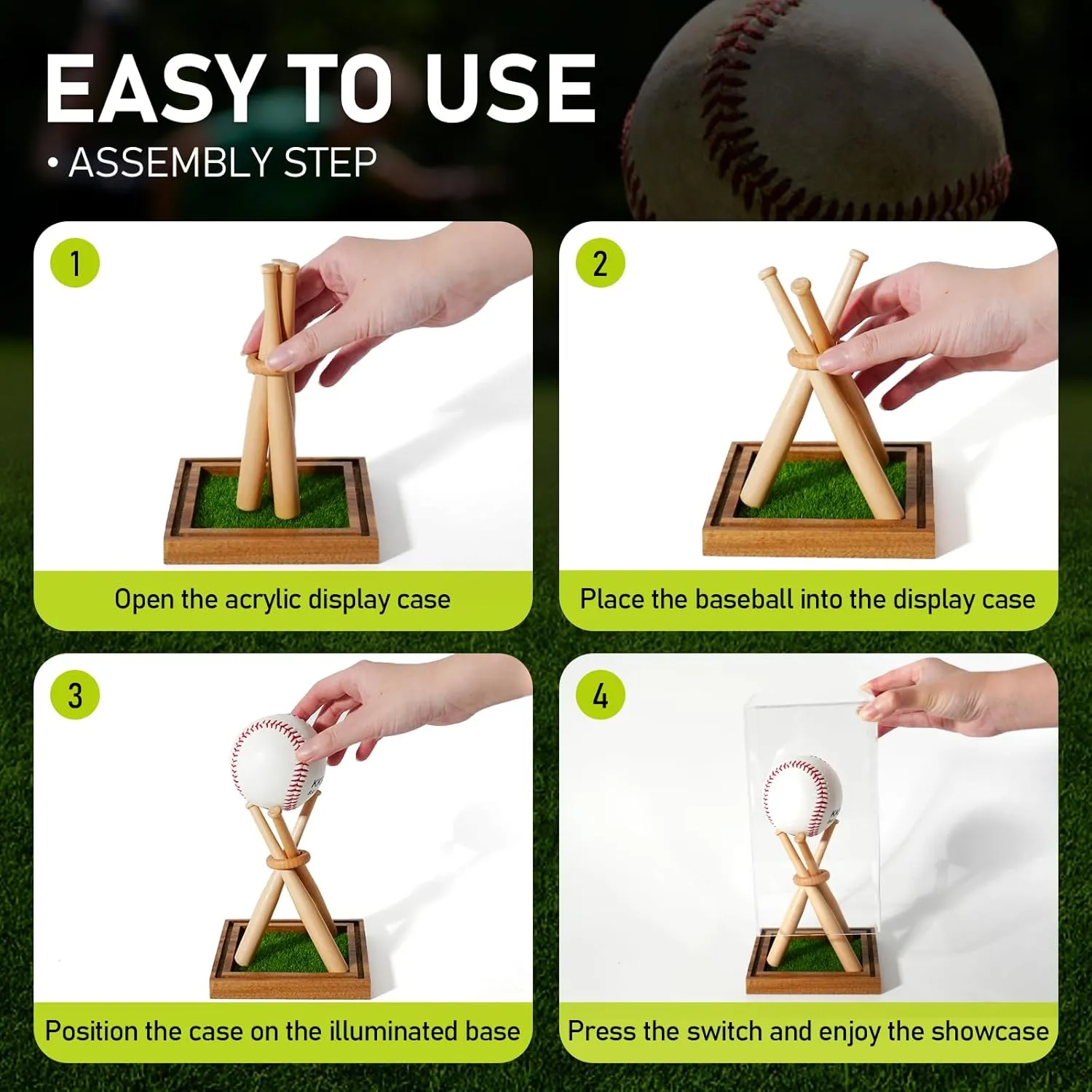 Baseball Display Case with Stand Holder, Wooden Base for Balls, UV Protected Acrylic Boxes for Display, Autographed/Memorabilia Signed Baseball Clear Case Cube