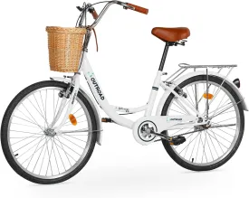Beach Cruiser Bike for Women and Men, 24 26 inch Female Commuter Bicycle with Basket, 1 Speed Womens Bike with Rear Rack/High-Carbon Steel/Front & Rear Fenders, Multi Color Beach Cruiser Bike for Women and Men, 24 26 inch Female Commuter Bicycle with Basket, 1 Speed Womens Bike with Rear Rack/High-Carbon Steel/Front & Rear Fenders, Multi Color