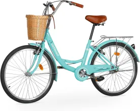 Beach Cruiser Bike for Women and Men, 24 26 inch Female Commuter Bicycle with Basket, 1 Speed Womens Bike with Rear Rack/High-Carbon Steel/Front & Rear Fenders, Multi Color Beach Cruiser Bike for Women and Men, 24 26 inch Female Commuter Bicycle with Basket, 1 Speed Womens Bike with Rear Rack/High-Carbon Steel/Front & Rear Fenders, Multi Color