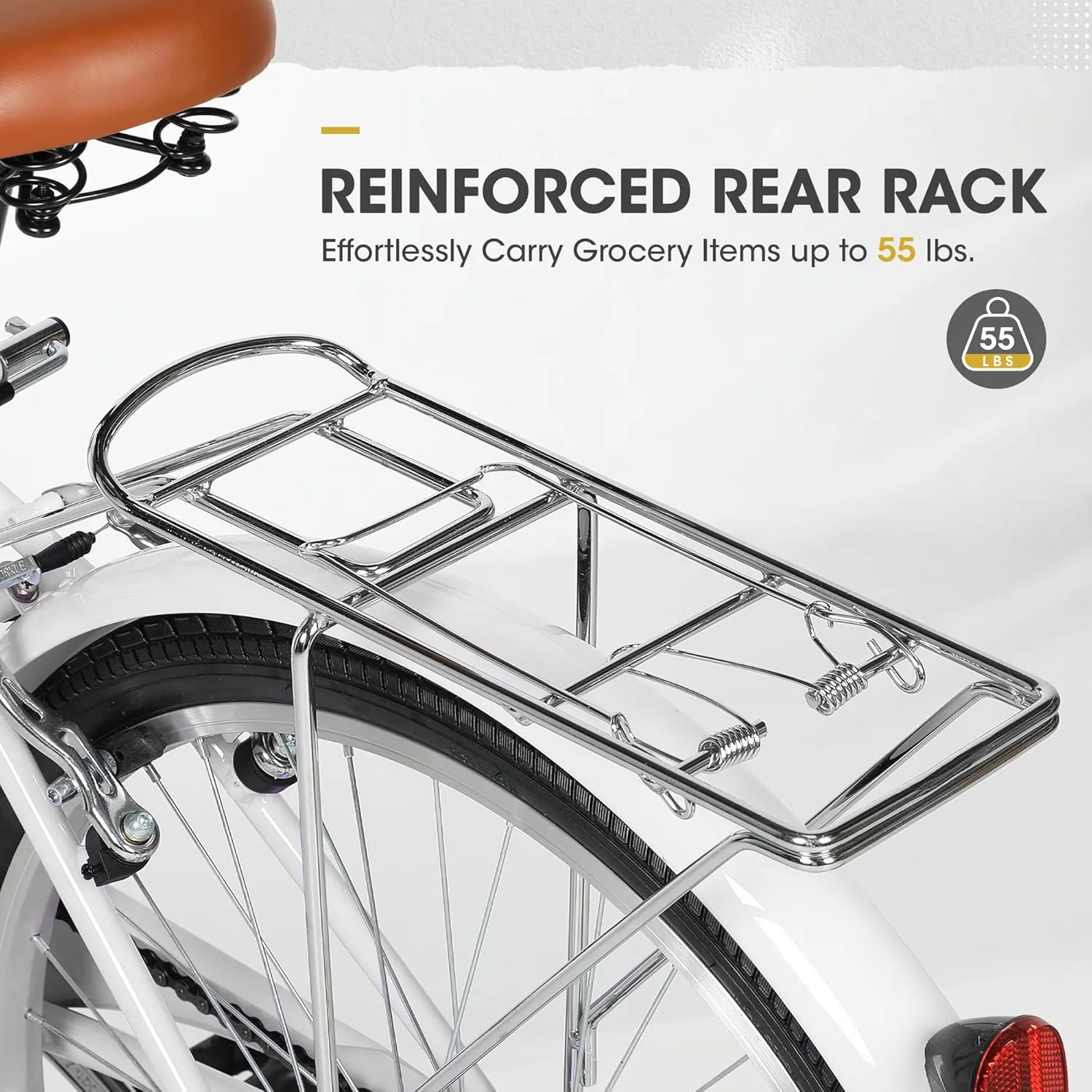 Beach Cruiser Bike for Women and Men, 24 26 inch Female Commuter Bicycle with Basket, 1 Speed Womens Bike with Rear Rack/High-Carbon Steel/Front & Rear Fenders, Multi Color