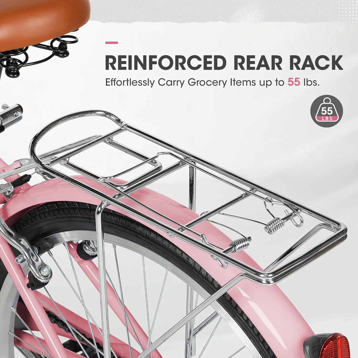 Beach Cruiser Bike for Women and Men, 24 26 inch Female Commuter Bicycle with Basket, 1 Speed Womens Bike with Rear Rack/High-Carbon Steel/Front & Rear Fenders, Multi Color