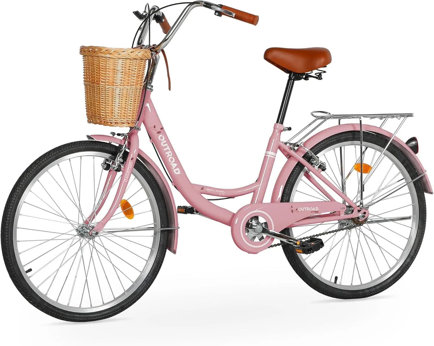 Beach Cruiser Bike for Women and Men, 24 26 inch Female Commuter Bicycle with Basket, 1 Speed Womens Bike with Rear Rack/High-Carbon Steel/Front & Rear Fenders, Multi Color