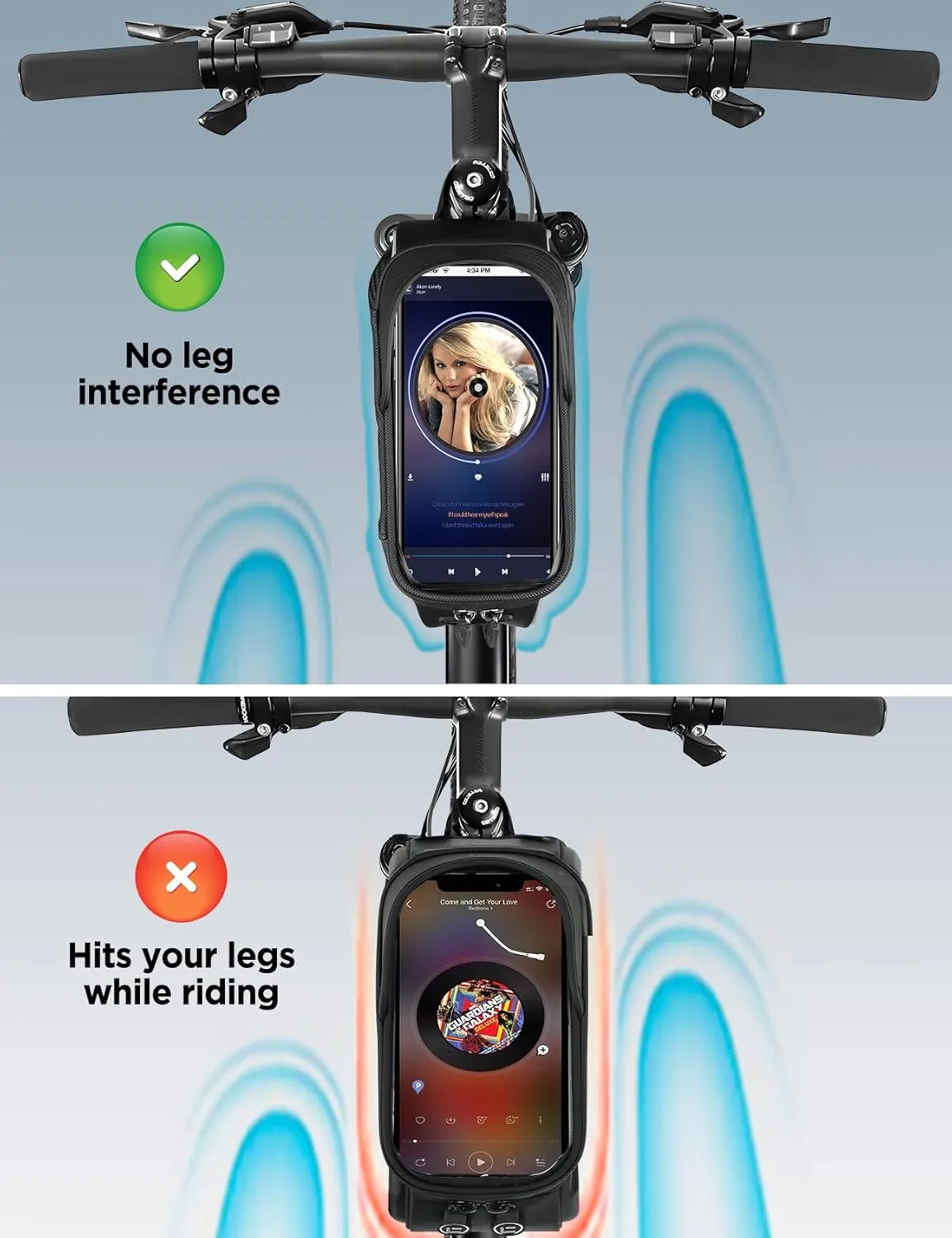 Bike Phone Holder Bag, EVA Waterproof Bicycle Front Frame Bag, Bike Accessories Cycling Pouch with Sensitive TPU Touch-Screen, Bicycle Phone Mount with Rain Cover for Phone under 7" (Sliver, 7 inch)