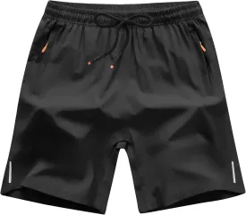 Boys Shorts Quick Dry Athletic Running Shorts with Zipper Pockets