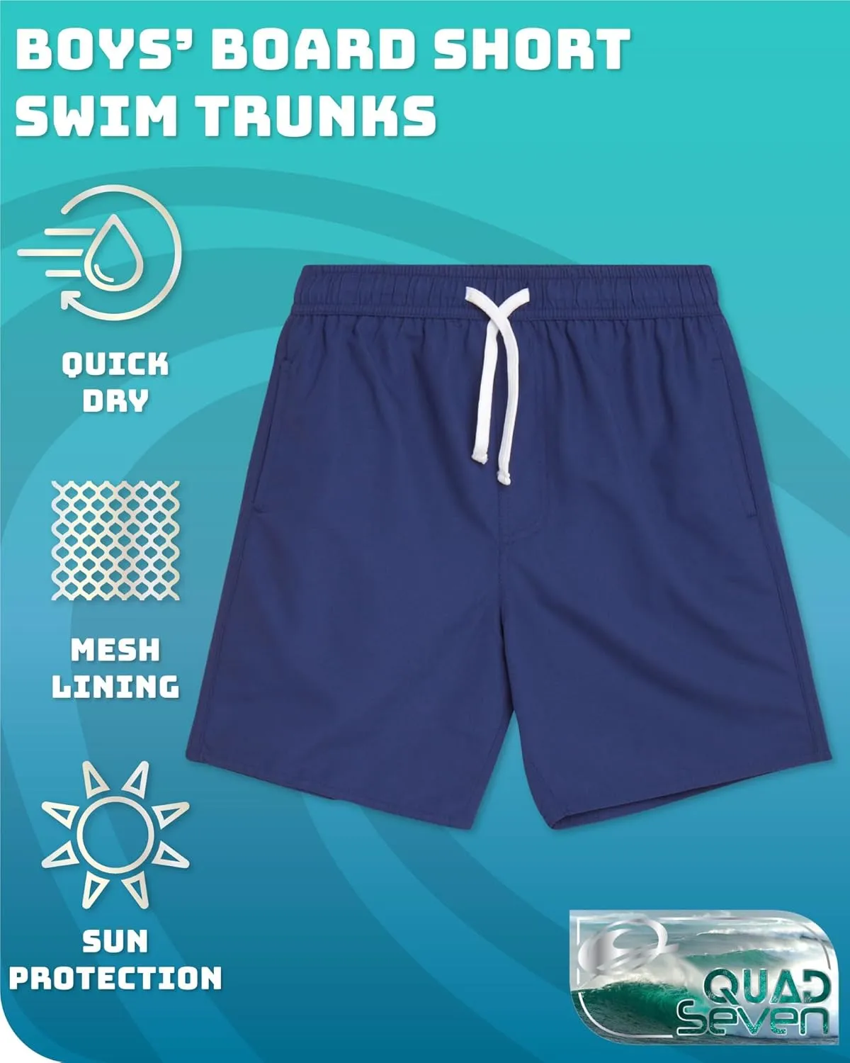 Boys Swim Trunks - 2 Pack Basic Quick Dry Boys Board Shorts Bathing Suit Kids Swimwear with Pockets (Sizes: 8-18)
