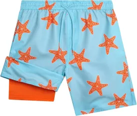 Boys Swim Trunks with Compression Liner Quick Dry Bathing Suit Swim Shorts (Sizes: 8-14)
