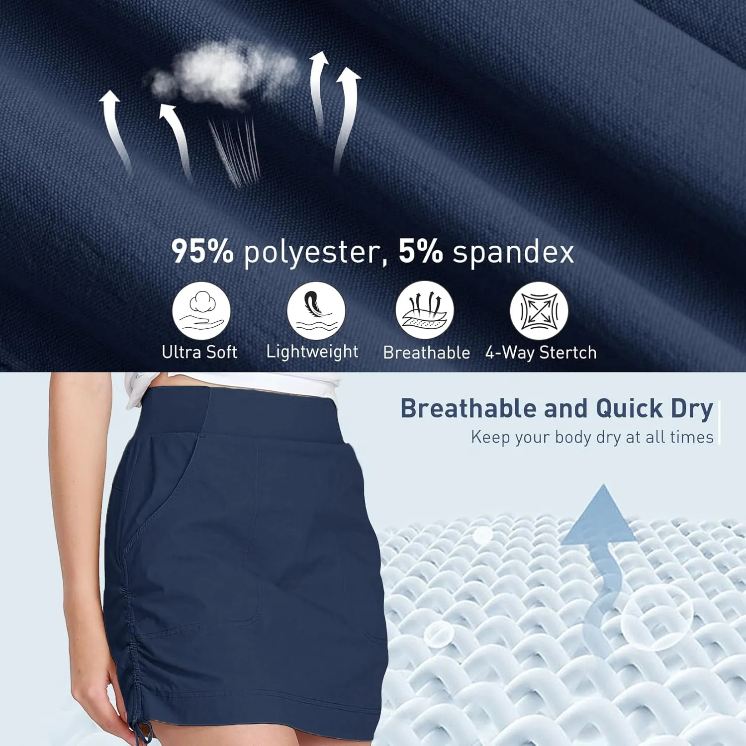 CAMEL CROWN Women's Skorts Golf Casual Tennis Skirts Tummy Control UPF 50  Quick Dry Skirt with Pockets Active