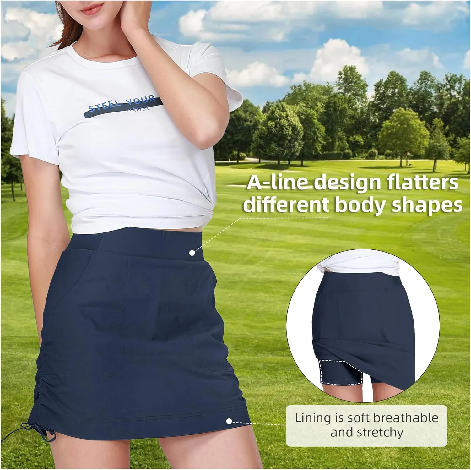 CAMEL CROWN Women's Skorts Golf Casual Tennis Skirts Tummy Control UPF 50  Quick Dry Skirt with Pockets Active