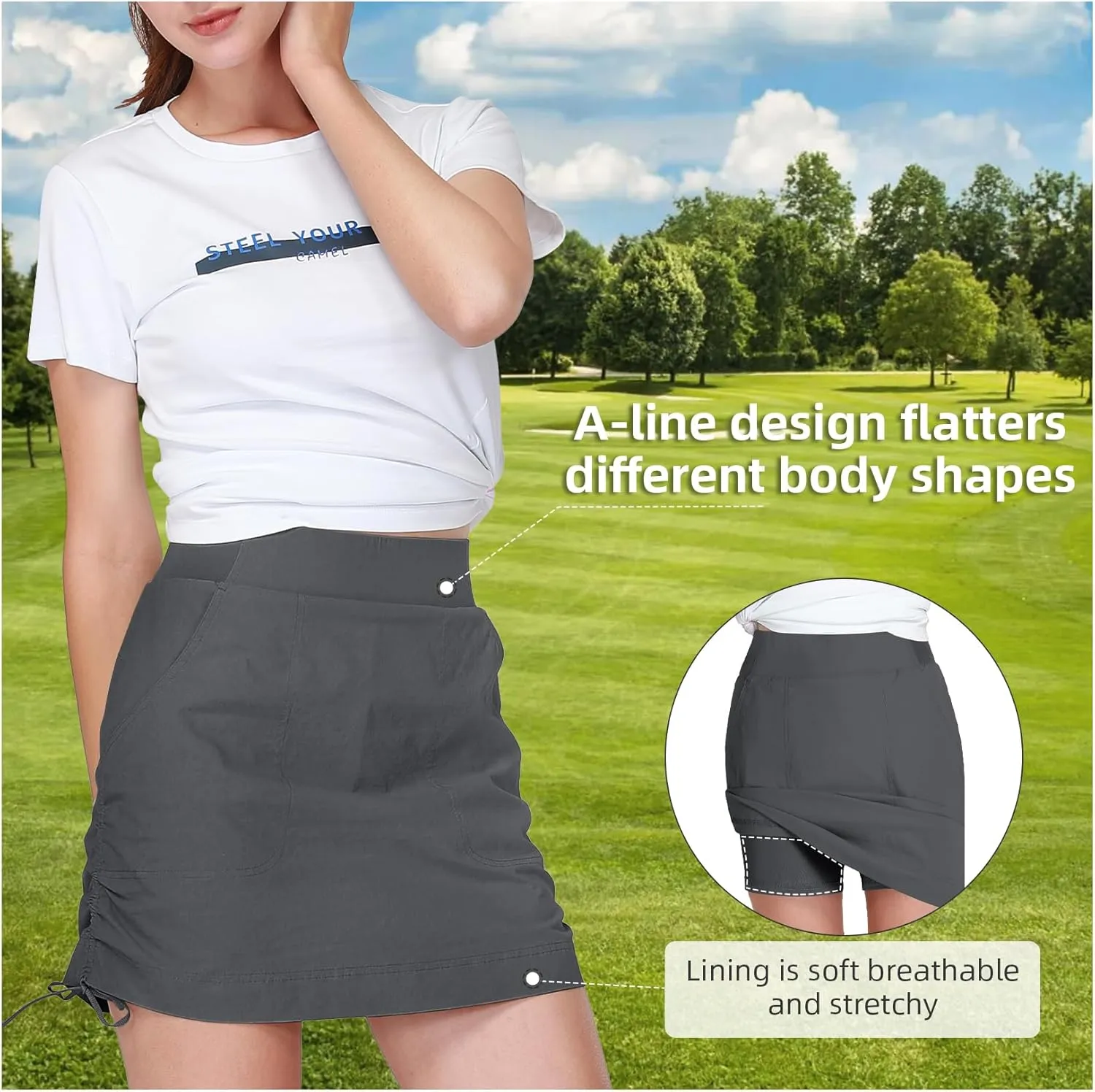 CAMEL CROWN Women's Skorts Golf Casual Tennis Skirts Tummy Control UPF 50  Quick Dry Skirt with Pockets Active