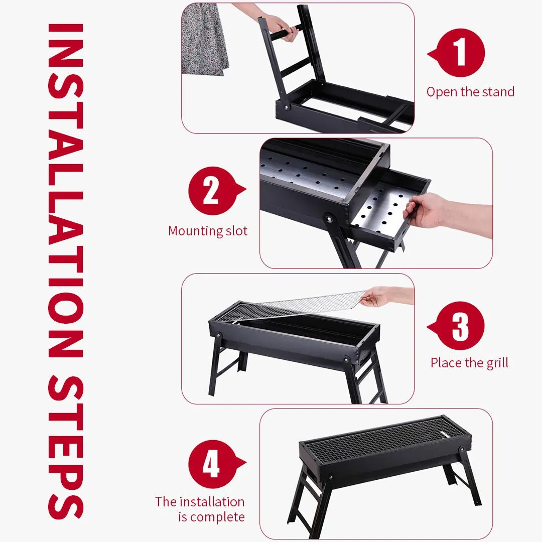 Charcoal Grill Set Premium 2X 60cm Portable Folding Thick Box-Type for Outdoor BBQ Camping