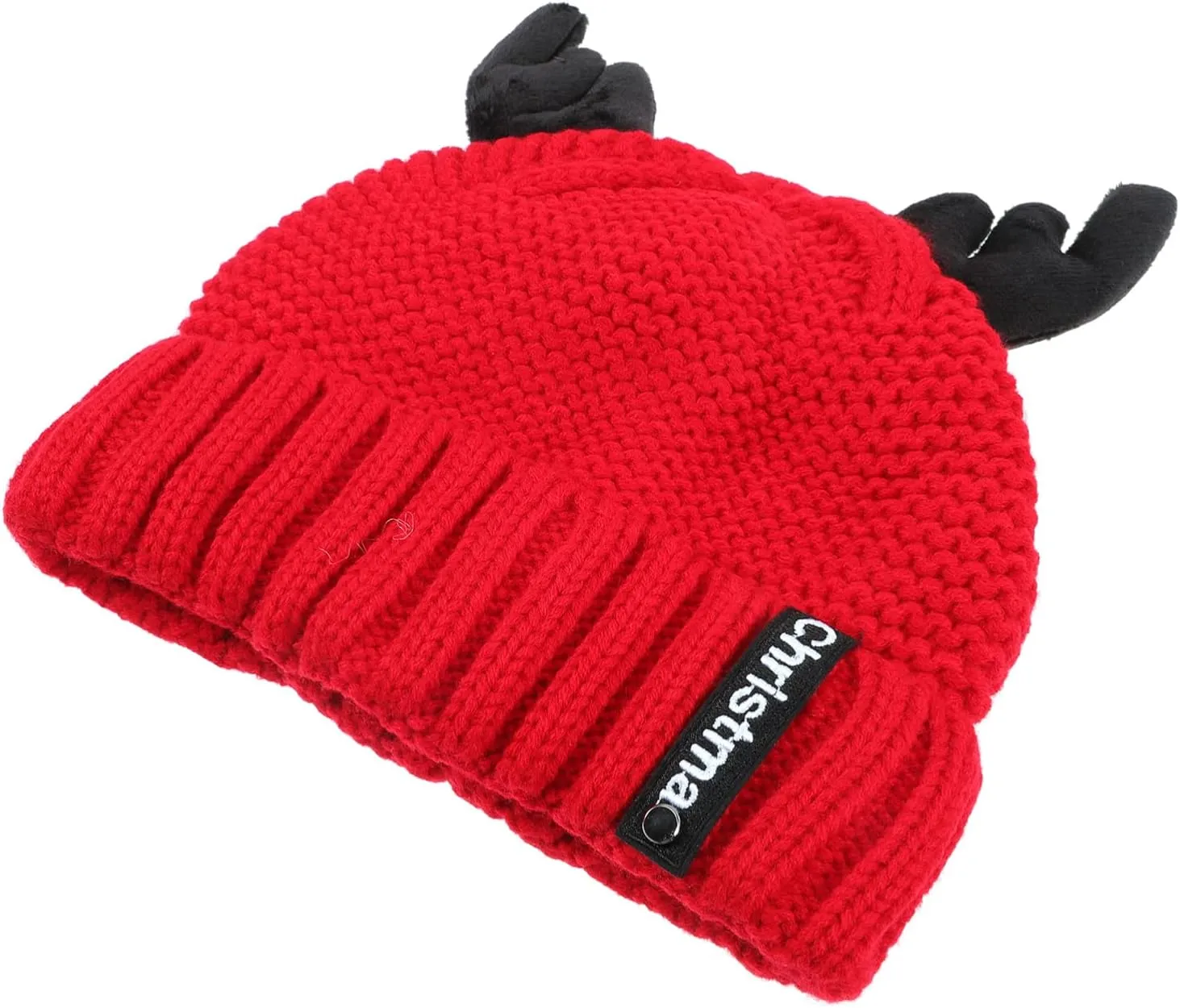 Christmas Antler Knitted Hat for Adults Woolen Yarn Crochet Beanie Xmas Knitting Beanie for Festive Holiday Wear Design Red