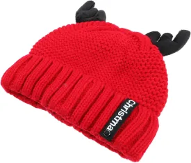 Christmas Antler Knitted Hat for Adults Woolen Yarn Crochet Beanie Xmas Knitting Beanie for Festive Holiday Wear Design Red Christmas Antler Knitted Hat for Adults Woolen Yarn Crochet Beanie Xmas Knitting Beanie for Festive Holiday Wear Design Red