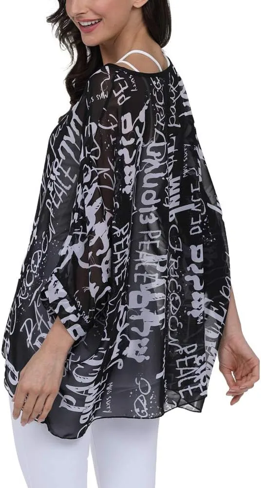 Ckikiou Plus Size Batwing Flowy Semi Sheer Chiffon Blouse Tunic for Women Summer Floral Print Boho Beach Cover ups