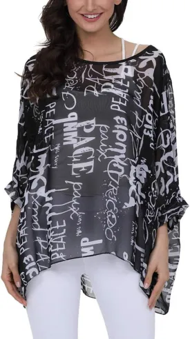 Ckikiou Plus Size Batwing Flowy Semi Sheer Chiffon Blouse Tunic for Women Summer Floral Print Boho Beach Cover ups Ckikiou Plus Size Batwing Flowy Semi Sheer Chiffon Blouse Tunic for Women Summer Floral Print Boho Beach Cover ups