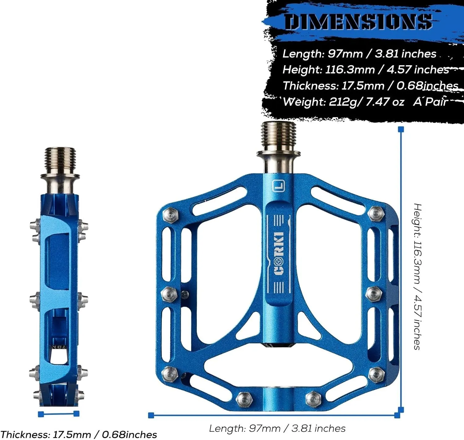 Corki Cycles TOPO Titanium Flat Platform Mountain Bike Pedals - 9/16