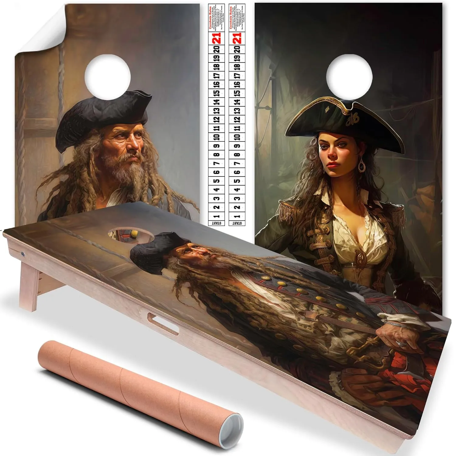 Cornhole Board Wraps and Decals for Boards Set of 2 Skins Professional Vinyl Covers Sticker - Pirates Painting Art Cornhole Decal for Boards Covers Sticker Cornhole Vinyl Wraps