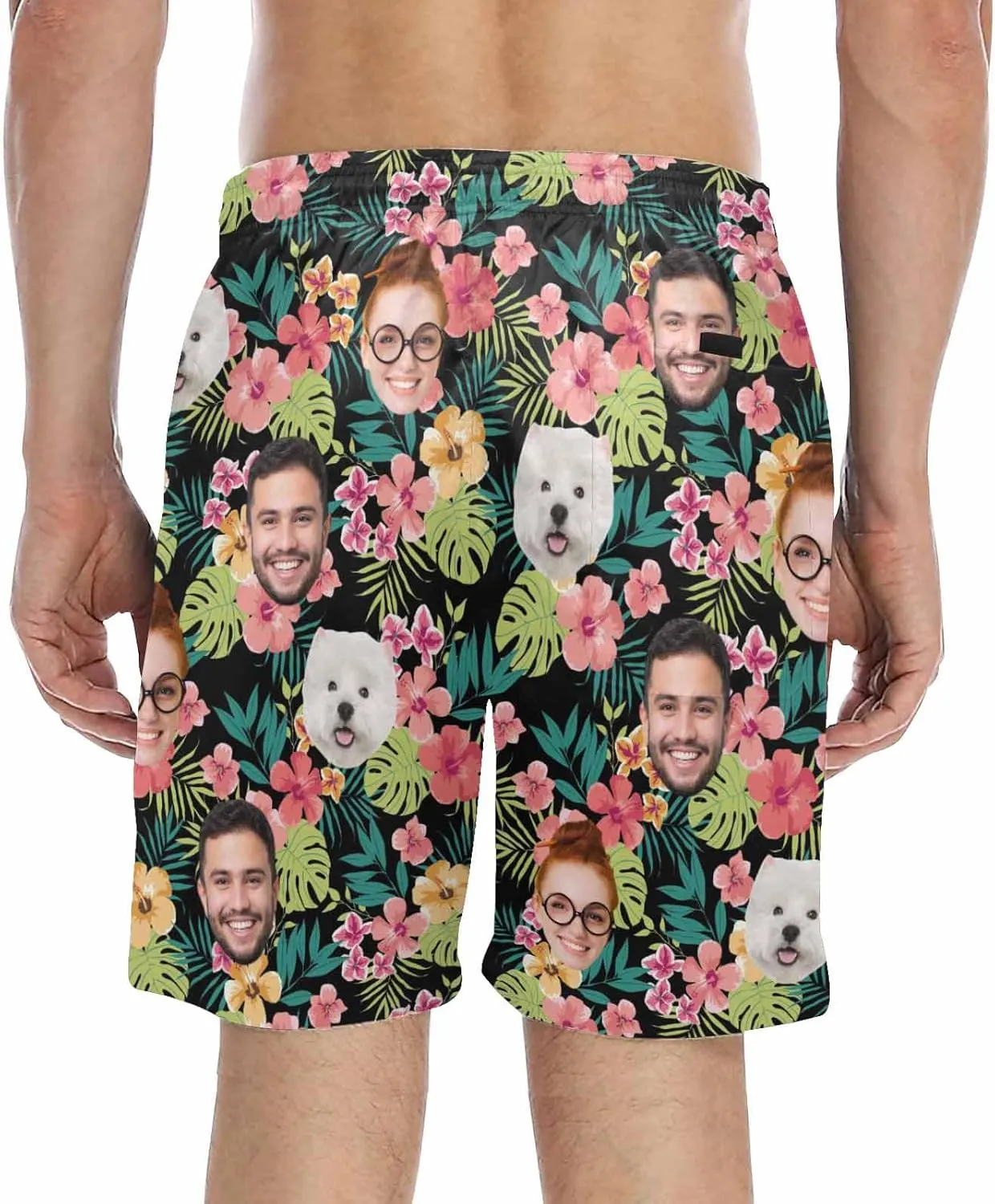 Custom Face Print Men's Swim Shorts Personalized Beach Shorts with Women Face for Men Funny Birthday Gift
