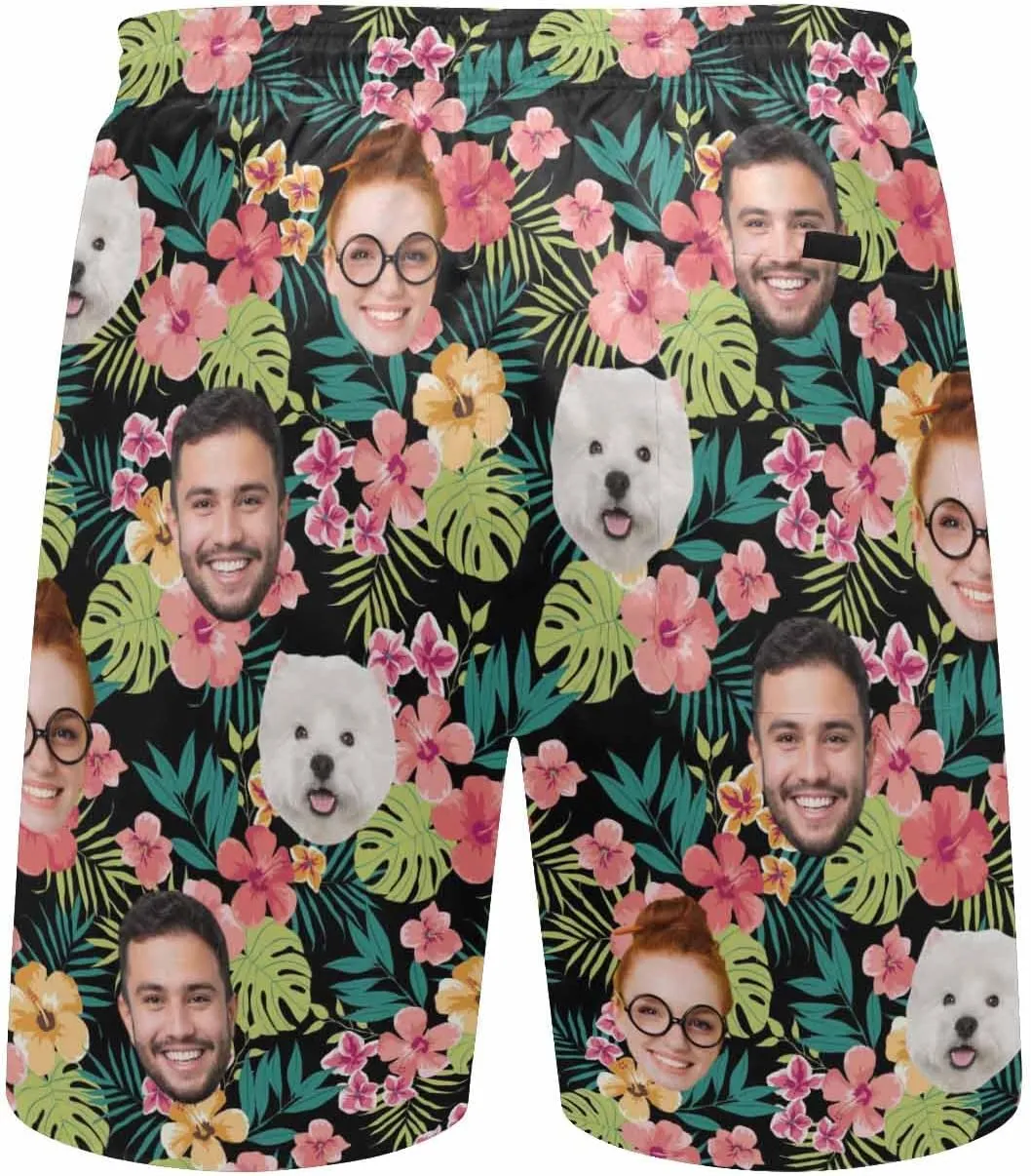 Custom Face Print Men's Swim Shorts Personalized Beach Shorts with Women Face for Men Funny Birthday Gift