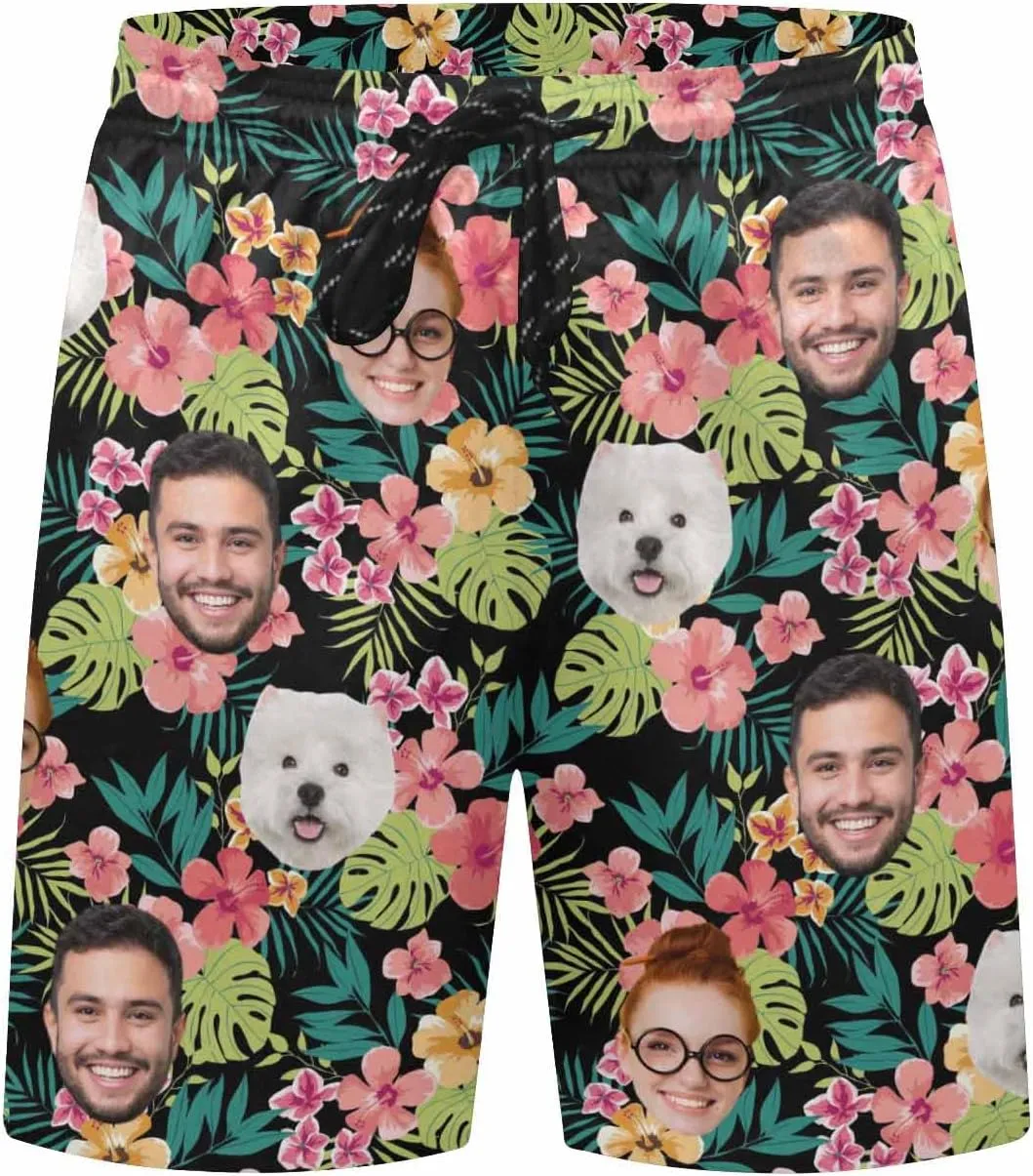 Custom Face Print Men's Swim Shorts Personalized Beach Shorts with Women Face for Men Funny Birthday Gift