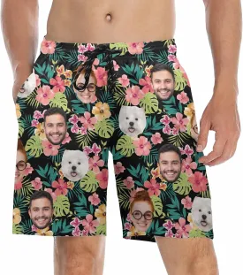 Custom Face Print Men's Swim Shorts Personalized Beach Shorts with Women Face for Men Funny Birthday Gift