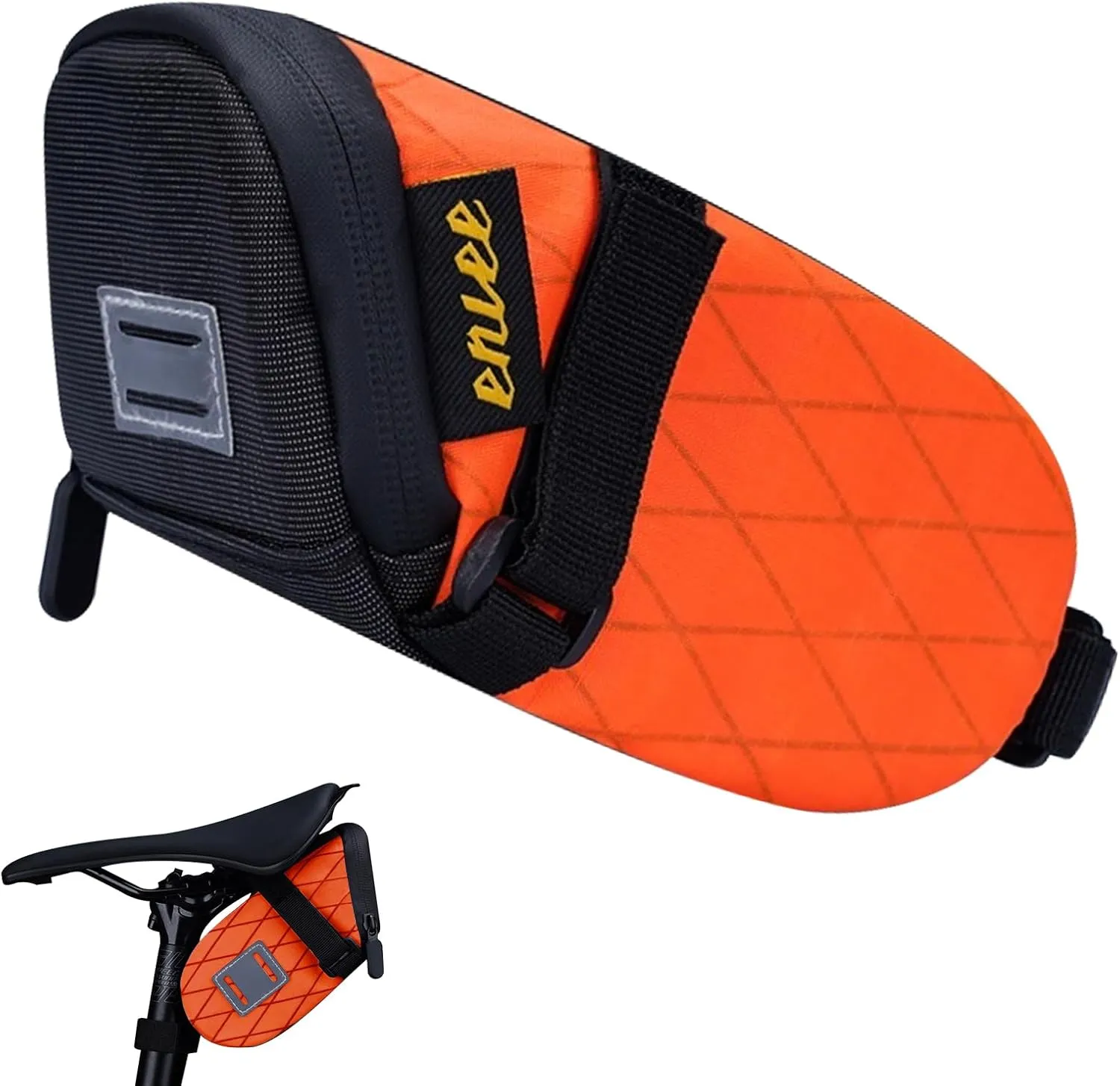 ENLEE Bike Seat Bag Waterproof Bicycle Saddle Bag Reflective Bike Accessories Storage Pouch Under Seat for Road Mountain Foldable Bikes Small Orange