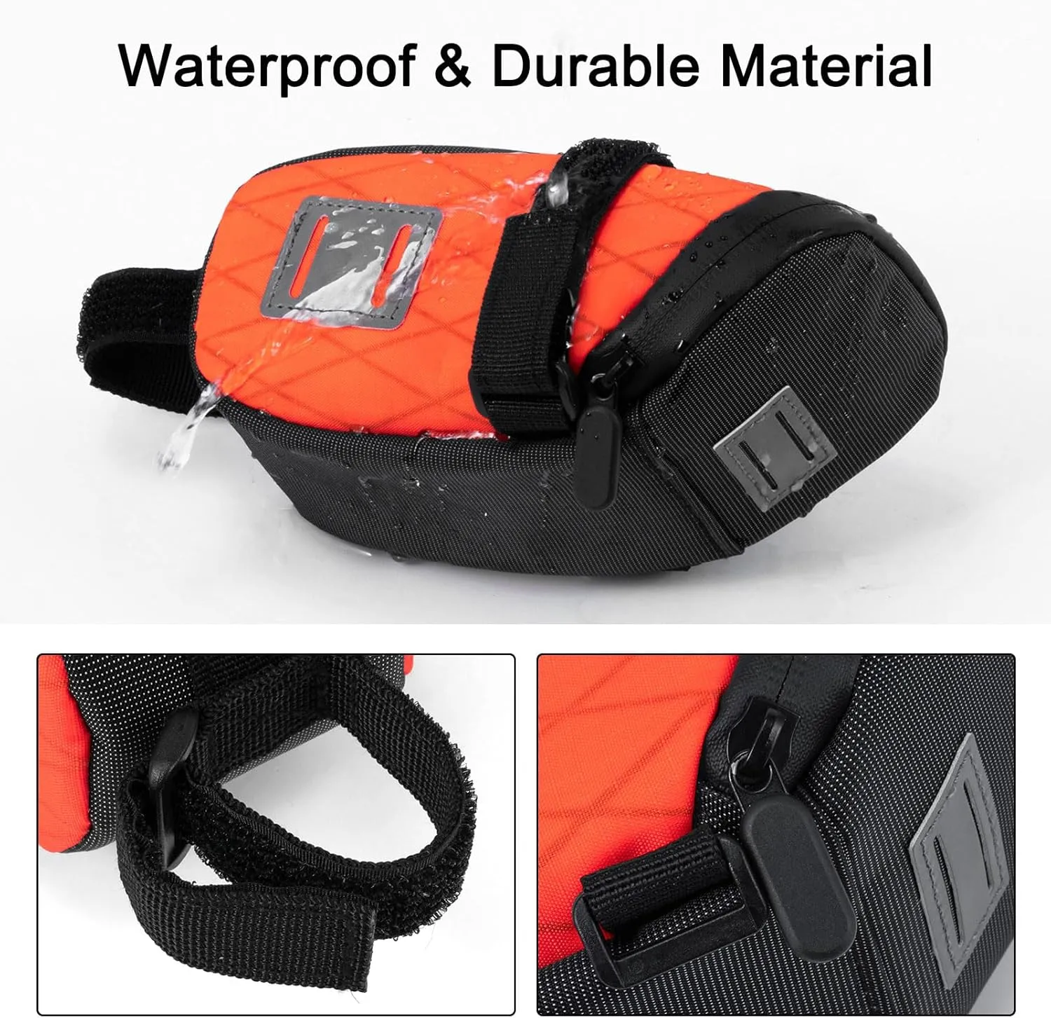 ENLEE Bike Seat Bag Waterproof Bicycle Saddle Bag Reflective Bike Accessories Storage Pouch Under Seat for Road Mountain Foldable Bikes Small Orange