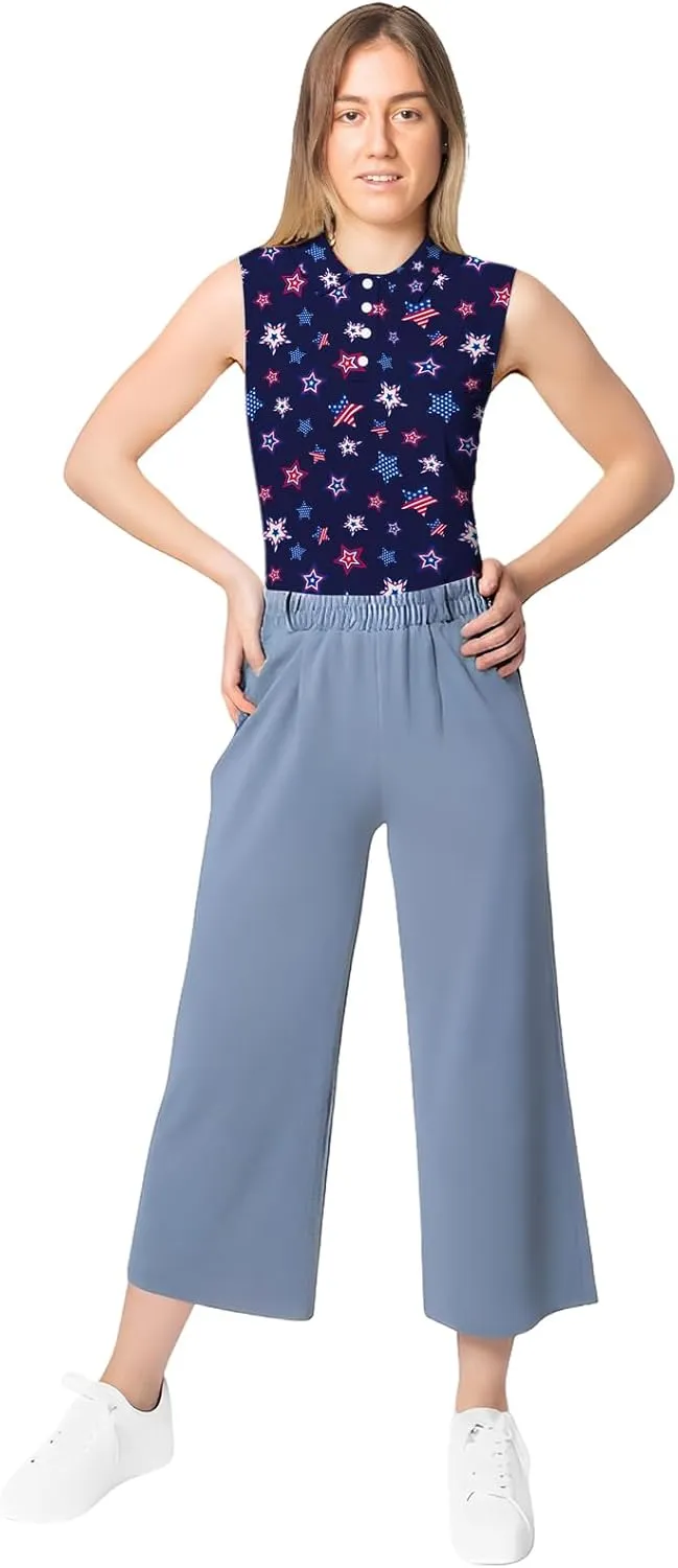 Golf Shirt Womens Sleeveless Moisture Wicking Athletic Printed Polo Golf Tank Top Women (XS-4XL)