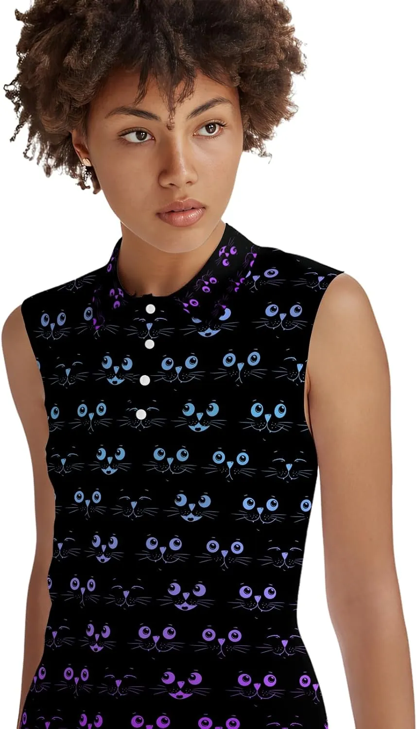 Golf Shirt Womens Sleeveless Moisture Wicking Athletic Printed Polo Golf Tank Top Women (XS-4XL)