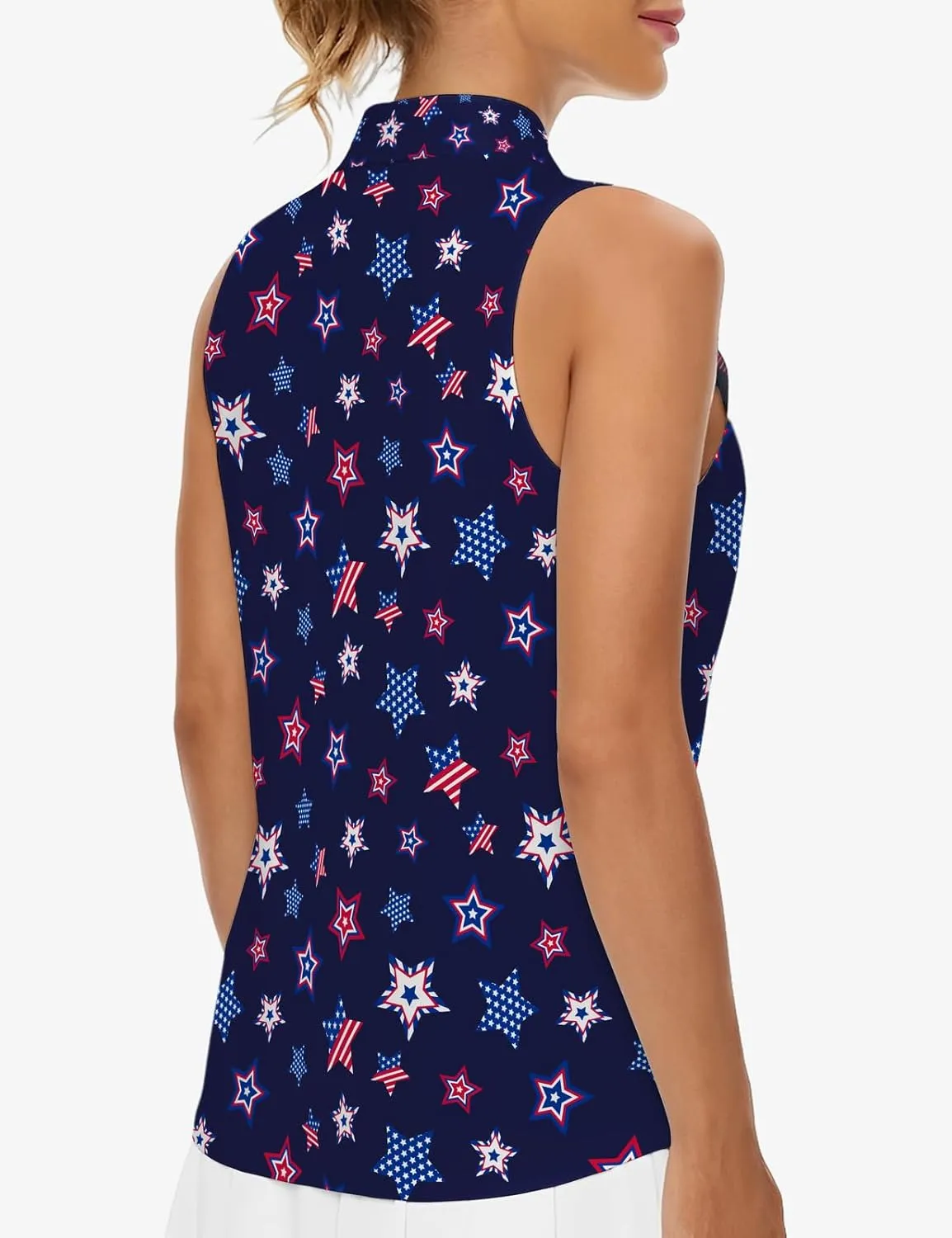 Golf Shirt Womens Sleeveless Moisture Wicking Athletic Printed Polo Golf Tank Top Women (XS-4XL)