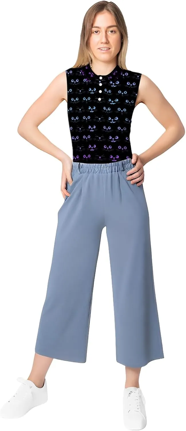 Golf Shirt Womens Sleeveless Moisture Wicking Athletic Printed Polo Golf Tank Top Women (XS-4XL)