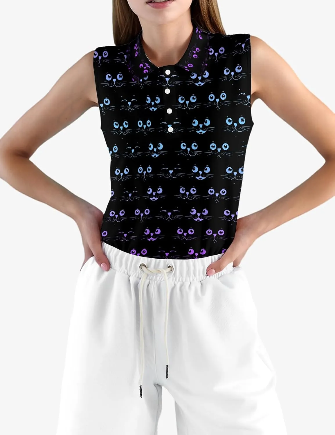 Golf Shirt Womens Sleeveless Moisture Wicking Athletic Printed Polo Golf Tank Top Women (XS-4XL)