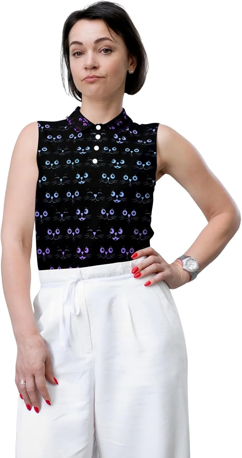 Golf Shirt Womens Sleeveless Moisture Wicking Athletic Printed Polo Golf Tank Top Women (XS-4XL)
