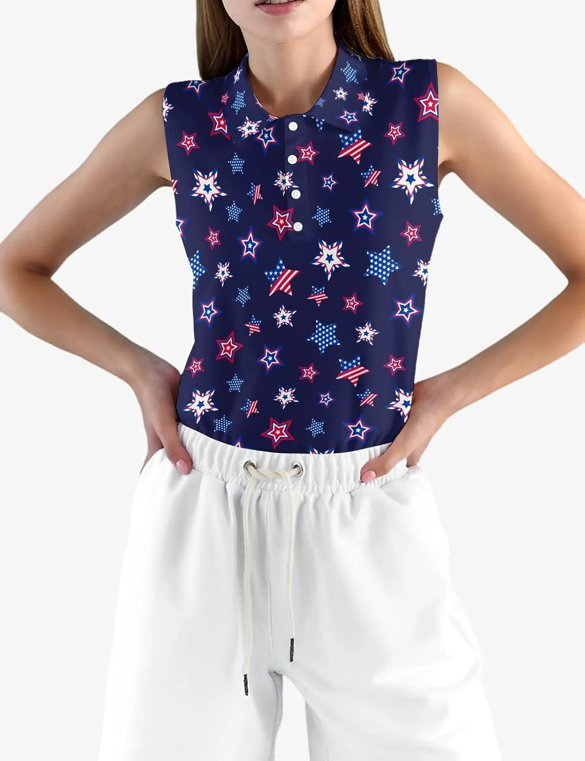 Golf Shirt Womens Sleeveless Moisture Wicking Athletic Printed Polo Golf Tank Top Women (XS-4XL)