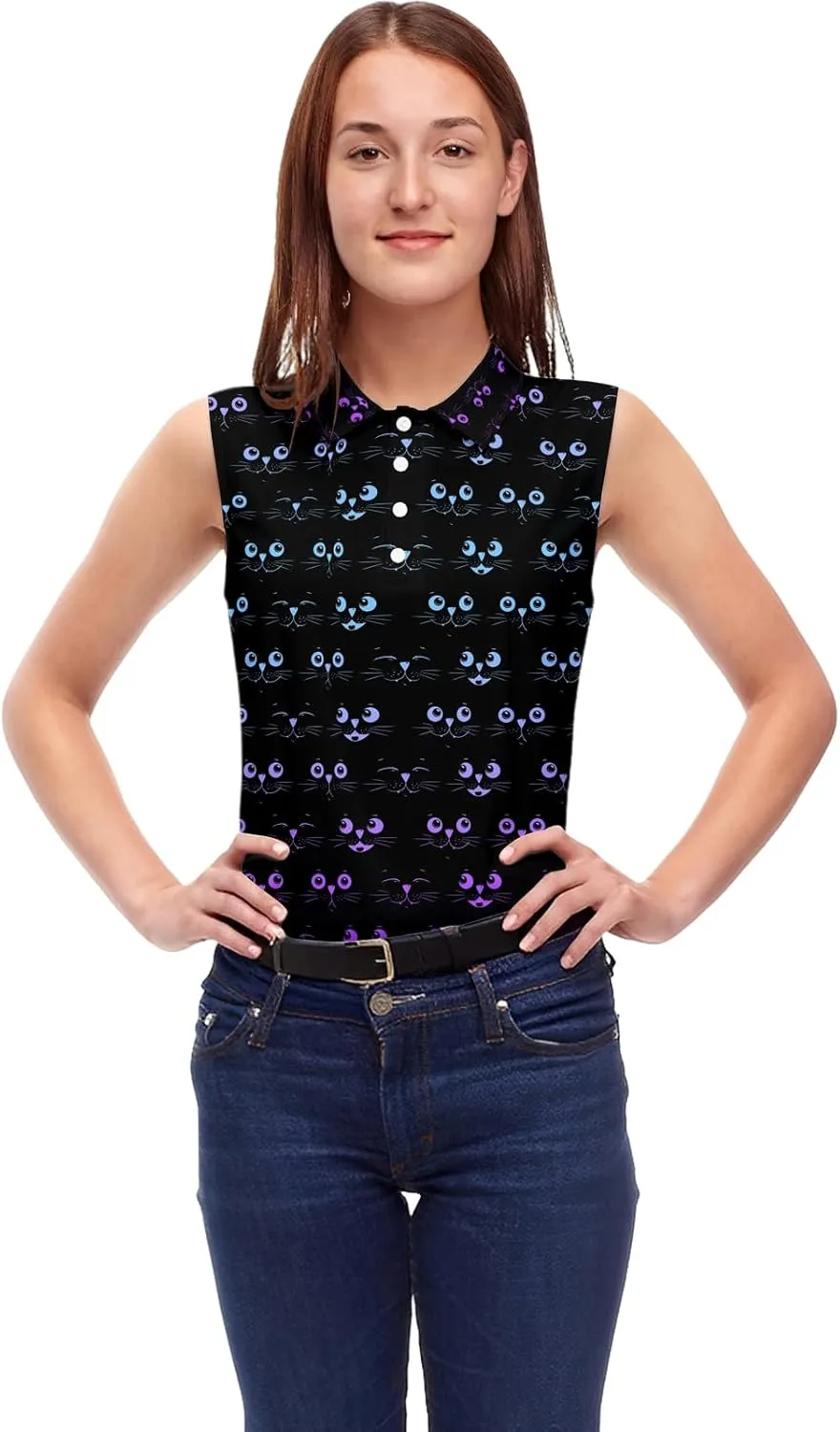 Golf Shirt Womens Sleeveless Moisture Wicking Athletic Printed Polo Golf Tank Top Women (XS-4XL)