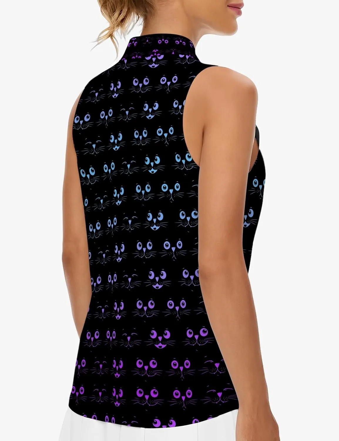 Golf Shirt Womens Sleeveless Moisture Wicking Athletic Printed Polo Golf Tank Top Women (XS-4XL)