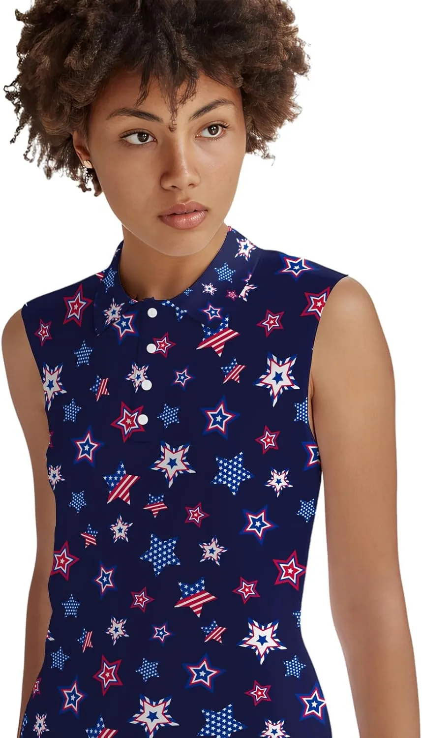 Golf Shirt Womens Sleeveless Moisture Wicking Athletic Printed Polo Golf Tank Top Women (XS-4XL)