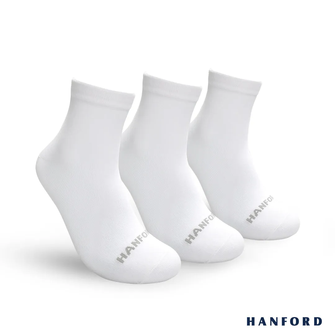 Hanford Men Ladies Teens Casual Everyday Comfort Cotton Ankle Socks Arlan - White Black (3pairs)