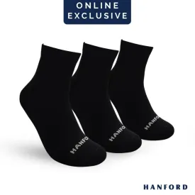 Hanford Men Ladies Teens Casual Everyday Comfort Cotton Ankle Socks Arlan - White Black (3pairs)