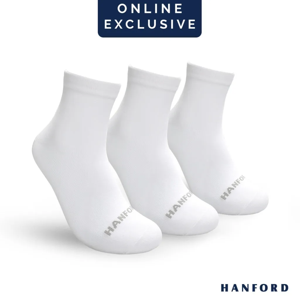 Hanford Men Ladies Teens Casual Everyday Comfort Cotton Ankle Socks Arlan - White Black (3pairs)