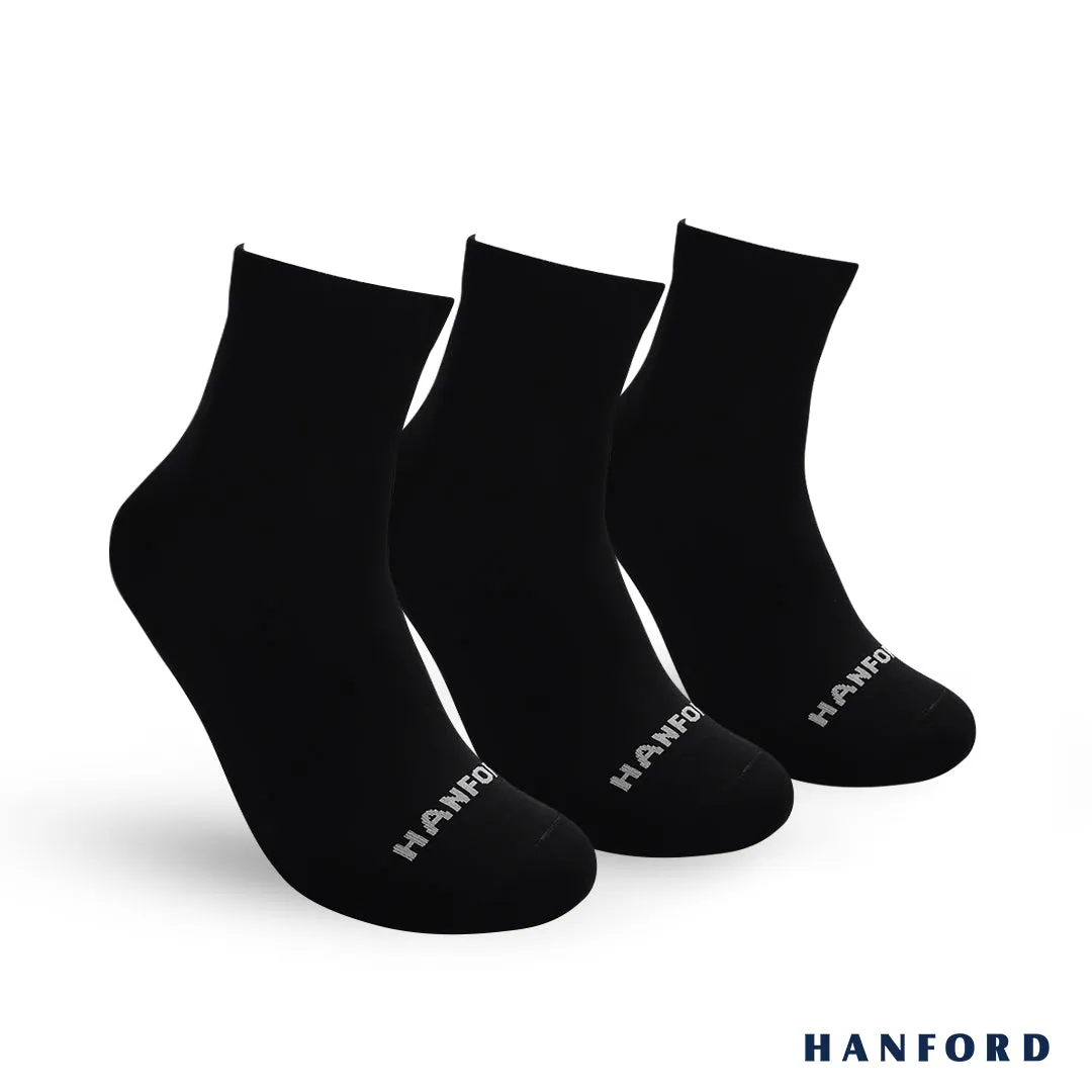 Hanford Men Ladies Teens Casual Everyday Comfort Cotton Ankle Socks Arlan - White Black (3pairs)