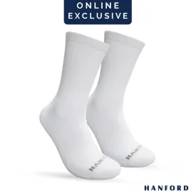 Hanford Men Ladies Teens Casual Everyday Comfort Cotton Crew Mid Calf Socks Mead White Black (1pair)