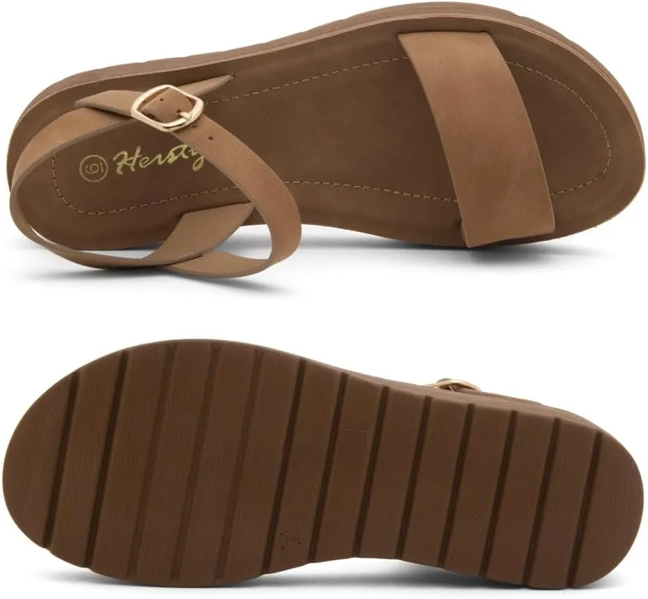 Herstyle Womens Flat Sandals  One Band Ankle Strap Dressy Casual Sandals with Cushioned Footbed | Comfortable Open Toe Walking Shoes for Summer & Daily Wear