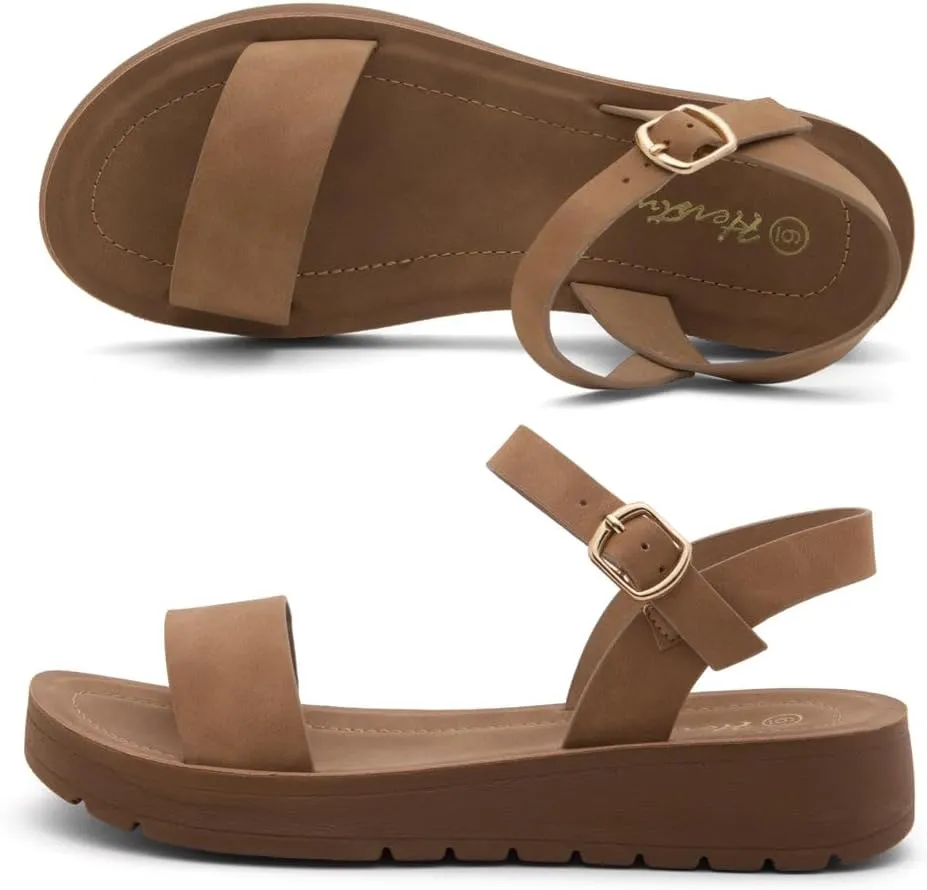 Herstyle Womens Flat Sandals  One Band Ankle Strap Dressy Casual Sandals with Cushioned Footbed | Comfortable Open Toe Walking Shoes for Summer & Daily Wear