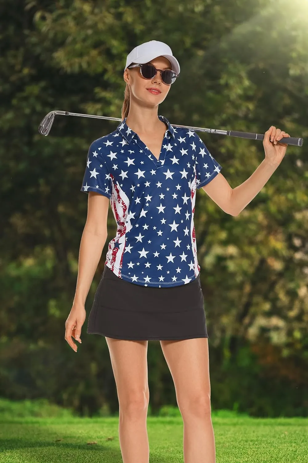 HODOSPORTS Women's Golf Polo Shirts Short Sleeve Collared V Neck Tennis Shirt Quick Dry Fit UPF 50  Golf Apparel Clothes