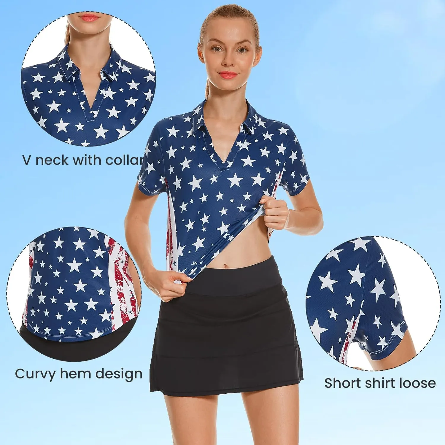 HODOSPORTS Women's Golf Polo Shirts Short Sleeve Collared V Neck Tennis Shirt Quick Dry Fit UPF 50  Golf Apparel Clothes